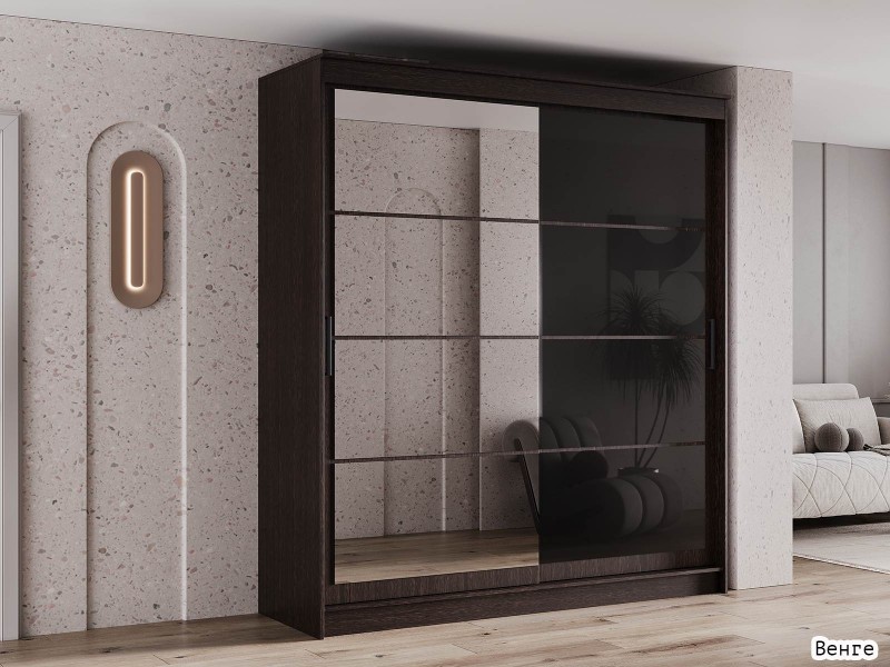 Гранд-1 Шкаф-купе 2-х дверный 2000мм, фасады Зеркало + Лакобель [Шкаф-купе]