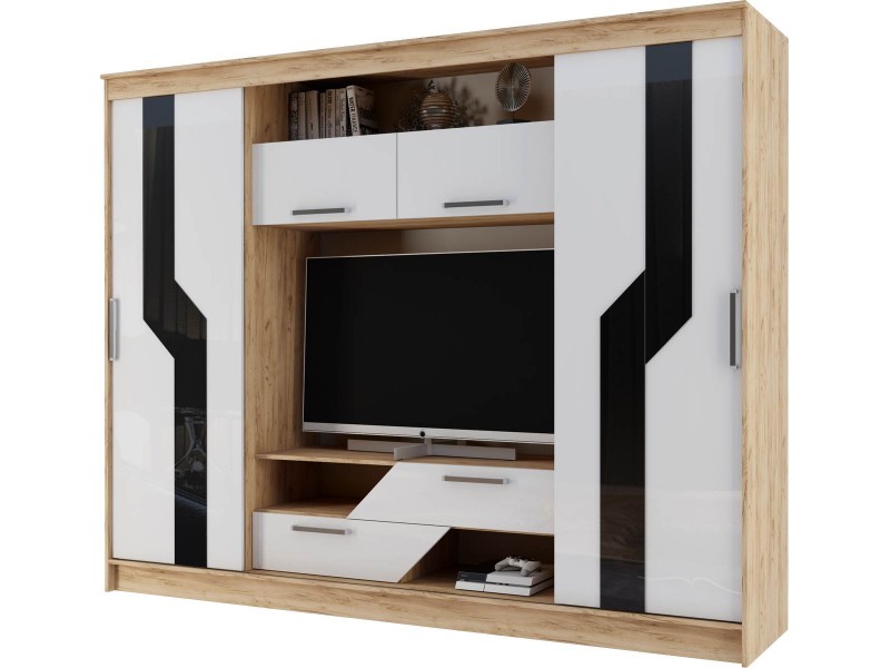 Кармен Стенка для гостиной, Дуб вотан + Белый гладкий