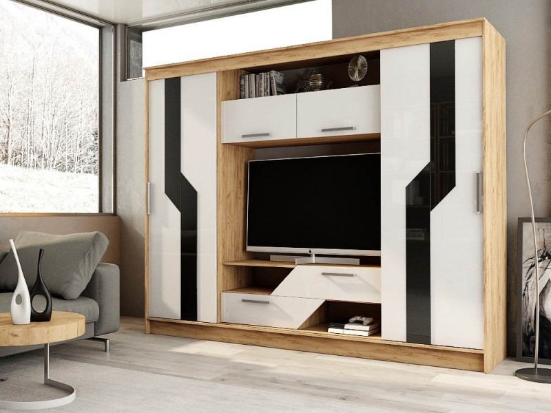 Кармен Стенка для гостиной, Дуб вотан + Белый гладкий