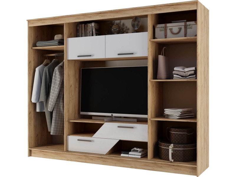 Кармен Стенка для гостиной, Дуб вотан + Белый гладкий