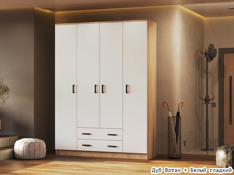 Квадро Шкаф четырёхстворчатый с ящиками [Эко]