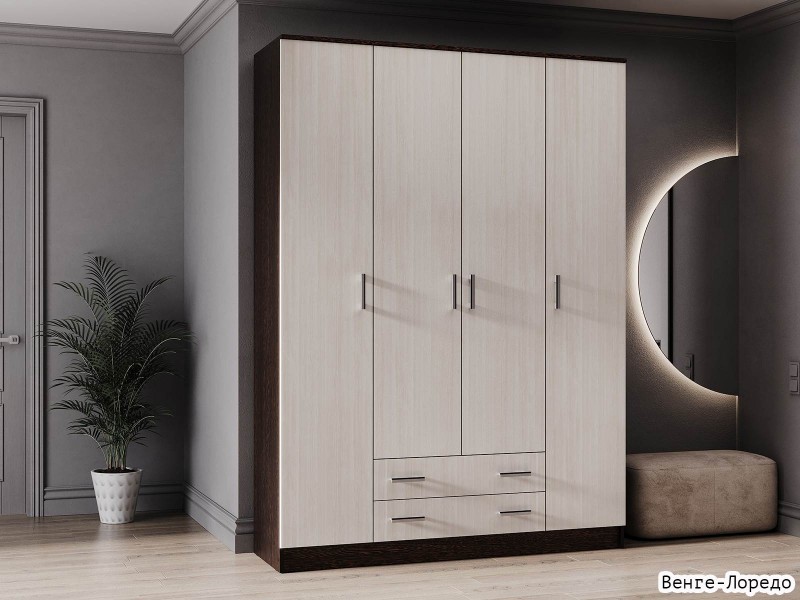 Квадро Шкаф четырёхстворчатый с ящиками [Эко]