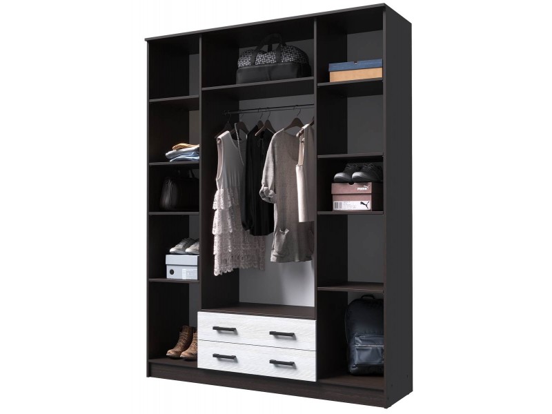 Квадро Шкаф четырёхстворчатый с ящиками и зеркалами [Эко]