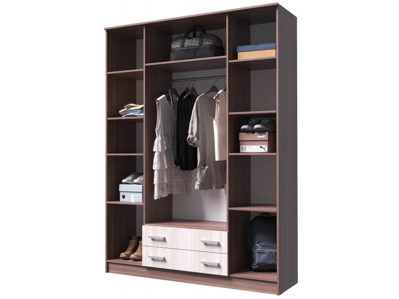 Квадро Шкаф четырёхстворчатый с ящиками и зеркалами [Эко]