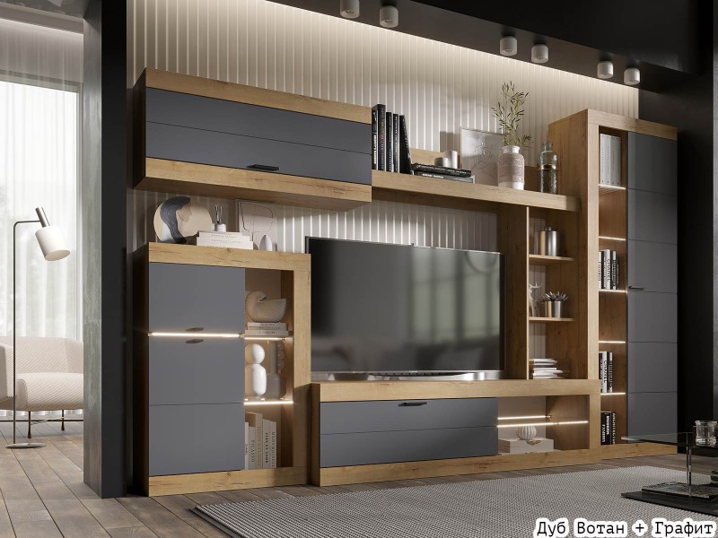 Прага МДФ Гостиная модульная, Комплект-1 [Прага Эра]
