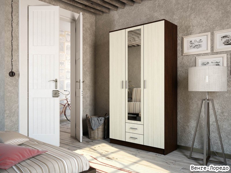 Трио Шкаф трёхстворчатый с зеркалом и ящиками [Эко]