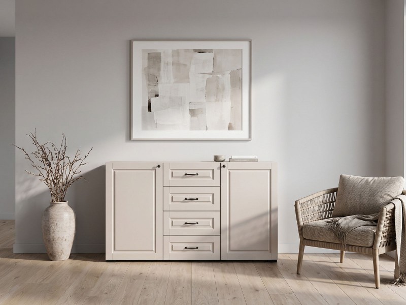 Сканди Комод две двери, четыре ящика, ручка чёрная [Сканди]