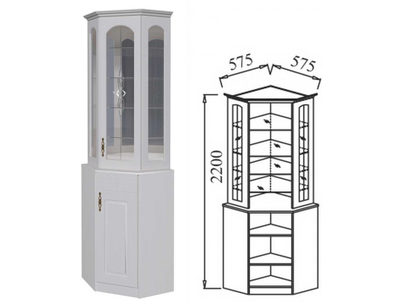 В-2 Витрина угловая с зеркалами МДФ матов. [Венеция]