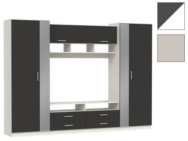 Вена 91.01 шкаф многоцелевой с зеркалом, Белый + Диамант серый