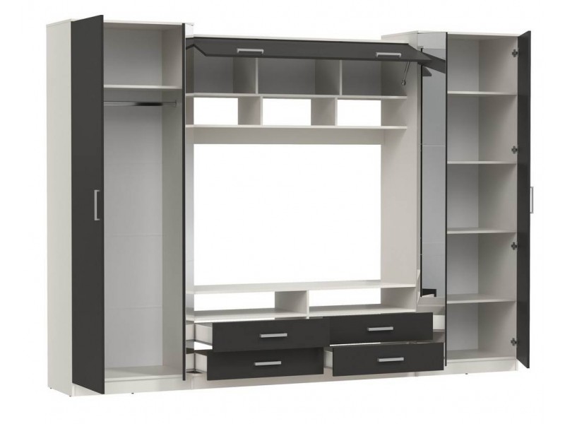 Вена 91.01 шкаф многоцелевой с зеркалом, Белый + Диамант серый