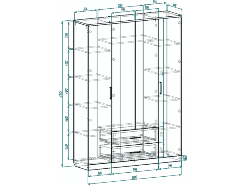 Венеция-1 секция №26 Шкаф четырёхстворчатый (фасад центральный ЛДСП) [Венеция-1 Росток]