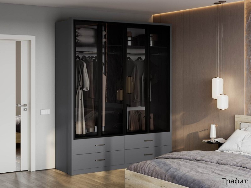 Юми ШК-3526 Шкаф двухстворчатый со стеклом и с ящиками [Юми]