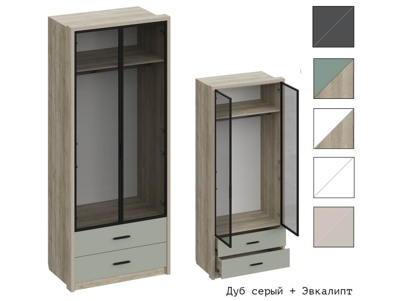 Юми ШК-3526 Шкаф двухстворчатый со стеклом и с ящиками [Юми]