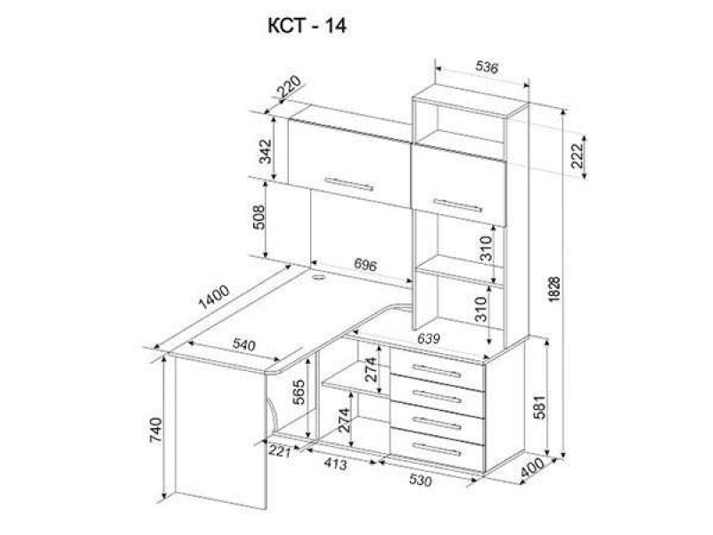 КСТ-14 Л/П  Угловой стол компьютерный с тумбой и надстройкой [Стол компьютерный]