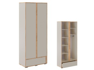 Асцелла Шкаф двухдверный с выдвижным ящиком, кашемир + дуб крафт золотой [Асцелла_Кашемир]